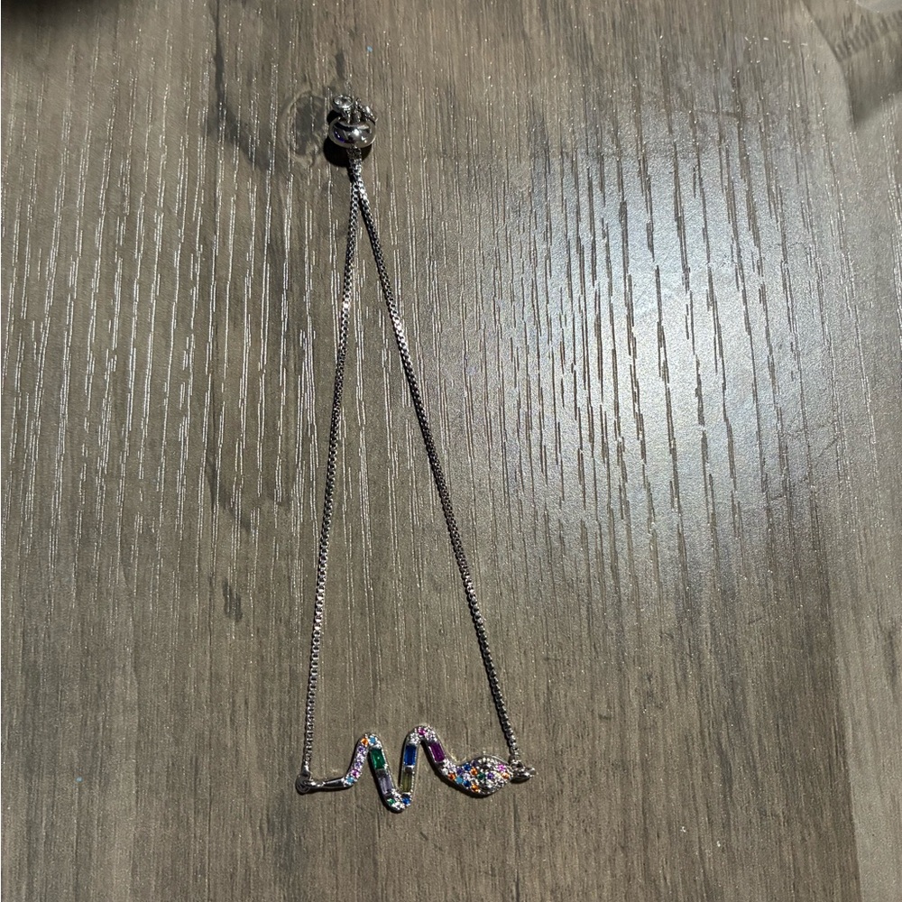 Silver Snake Necklace with Multicolor Gems